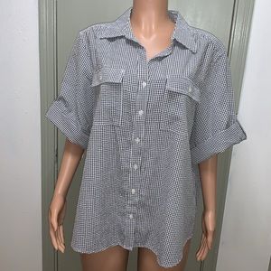 C. D. Daniels Short Sleeve  black and white small checkered Button Down Blouse